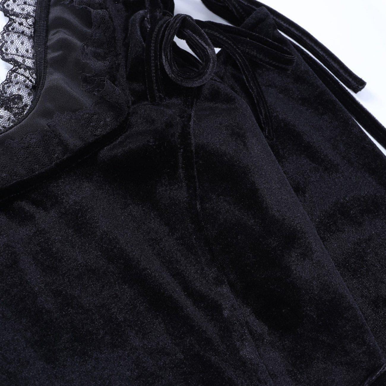 Dark Design Lace Vest Flared Sleeve Long Sleeve T-shirt