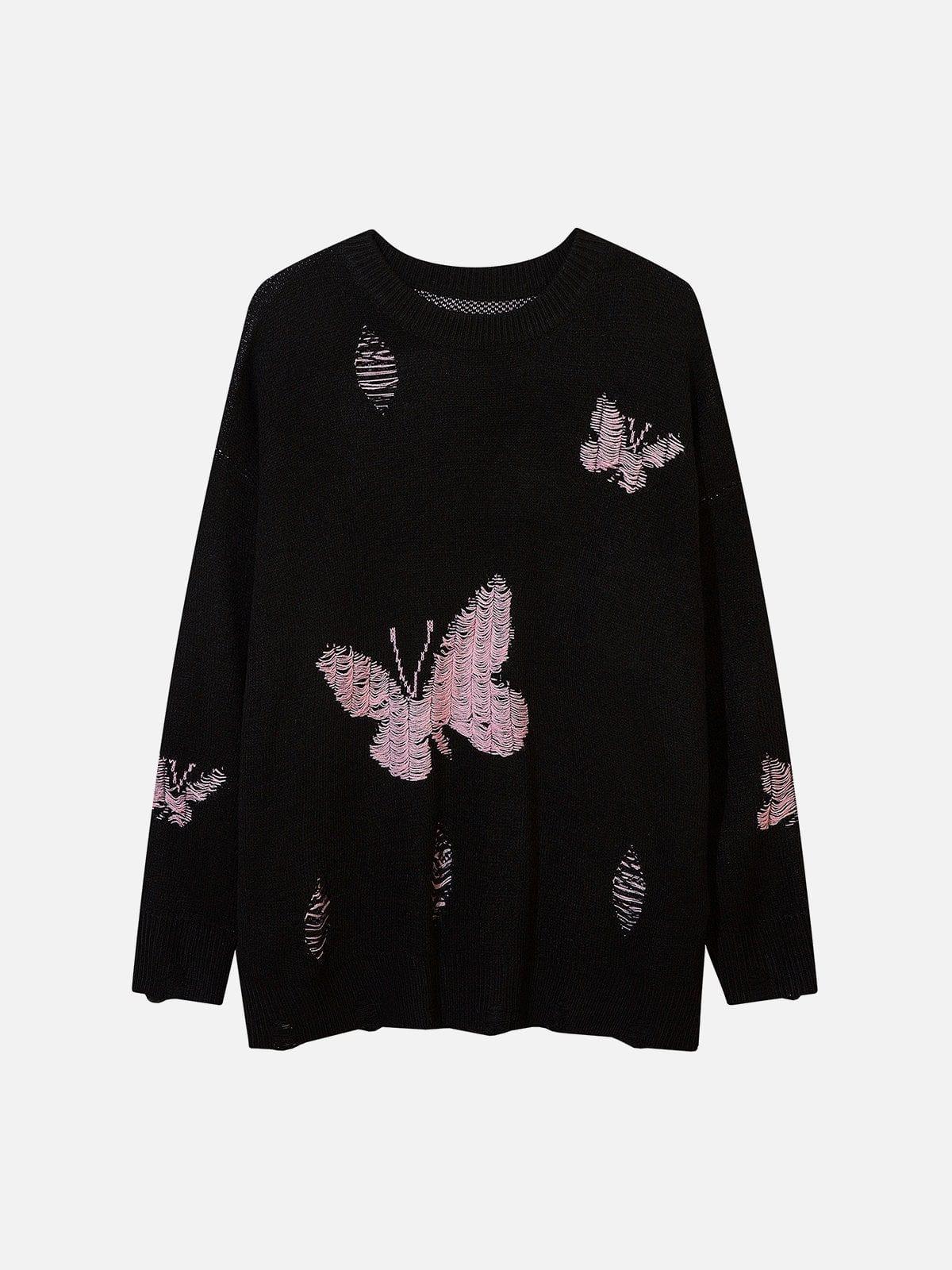 Butterflies Ripper Hole Knit Sweater