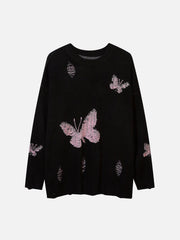 Butterflies Ripper Hole Knit Sweater