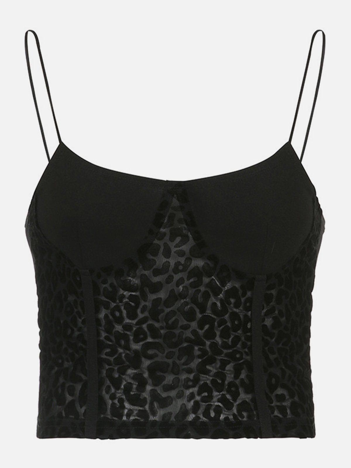 Leopard-print Mesh Patchwork Vest