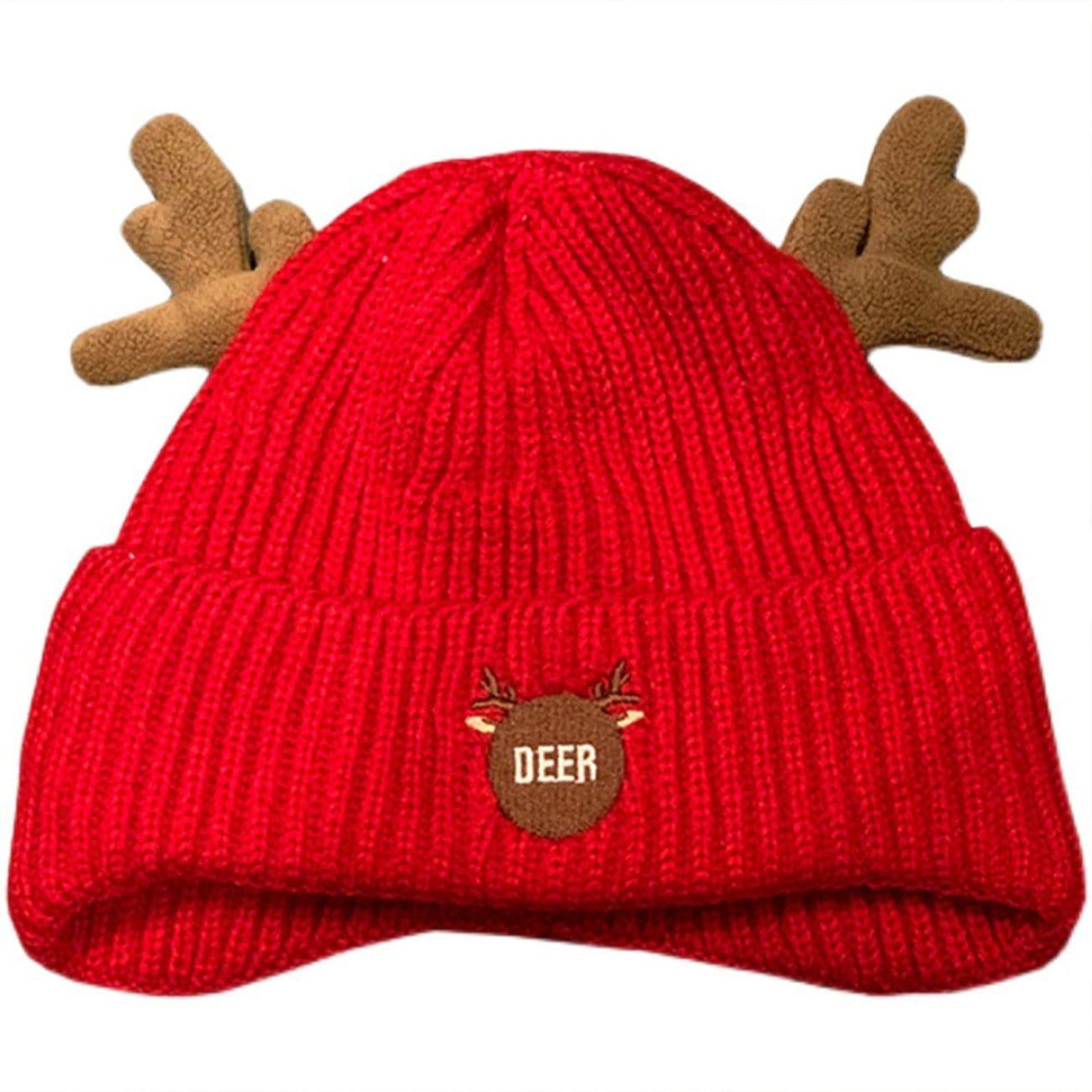 Vintage Elk Horn Embroidery Knit Cap