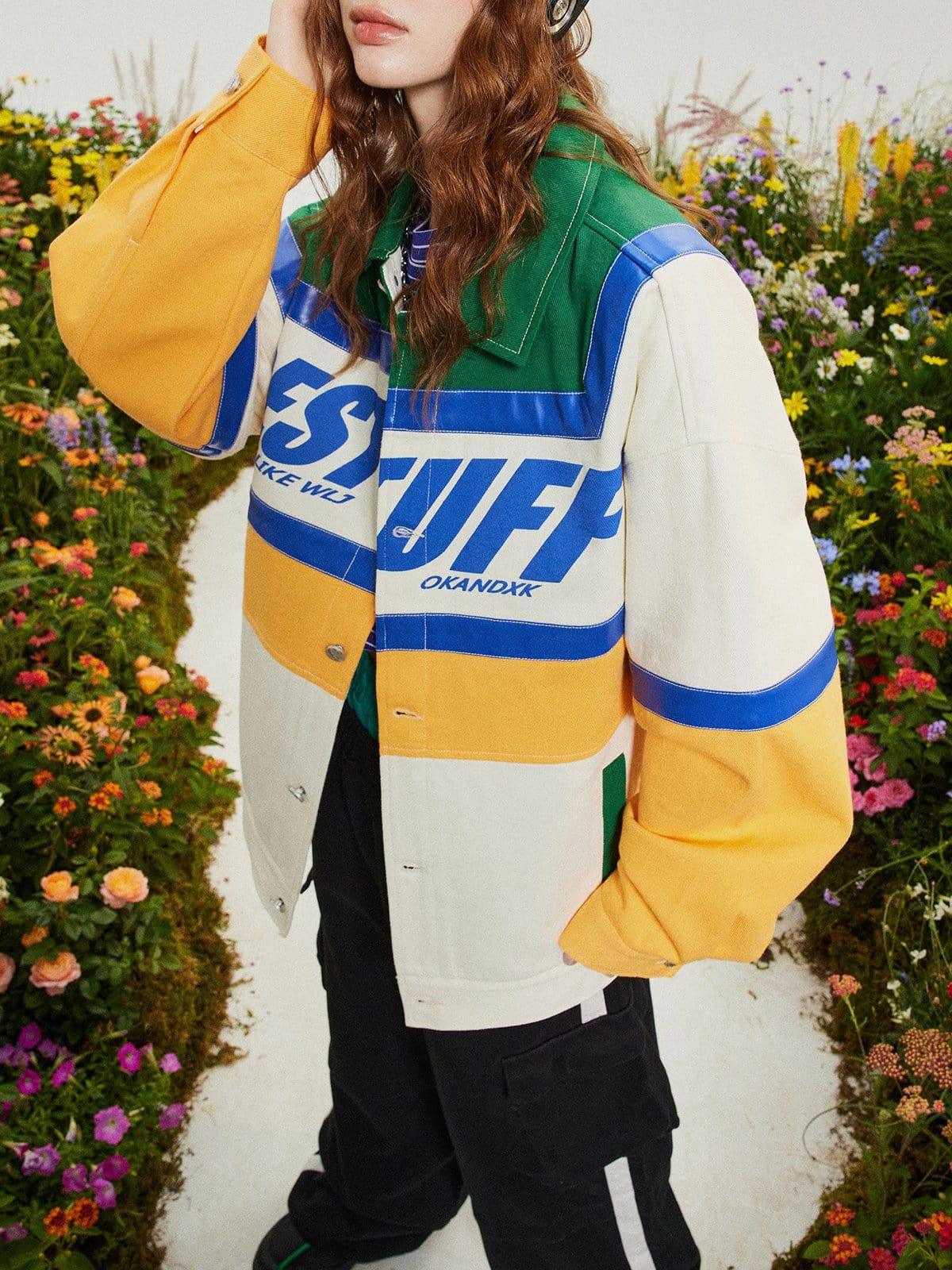 Contrast Letter Print Lapel Jacket