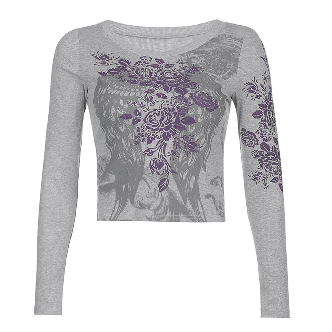 Rose Wings Graphic Long Sleeve T Shirt