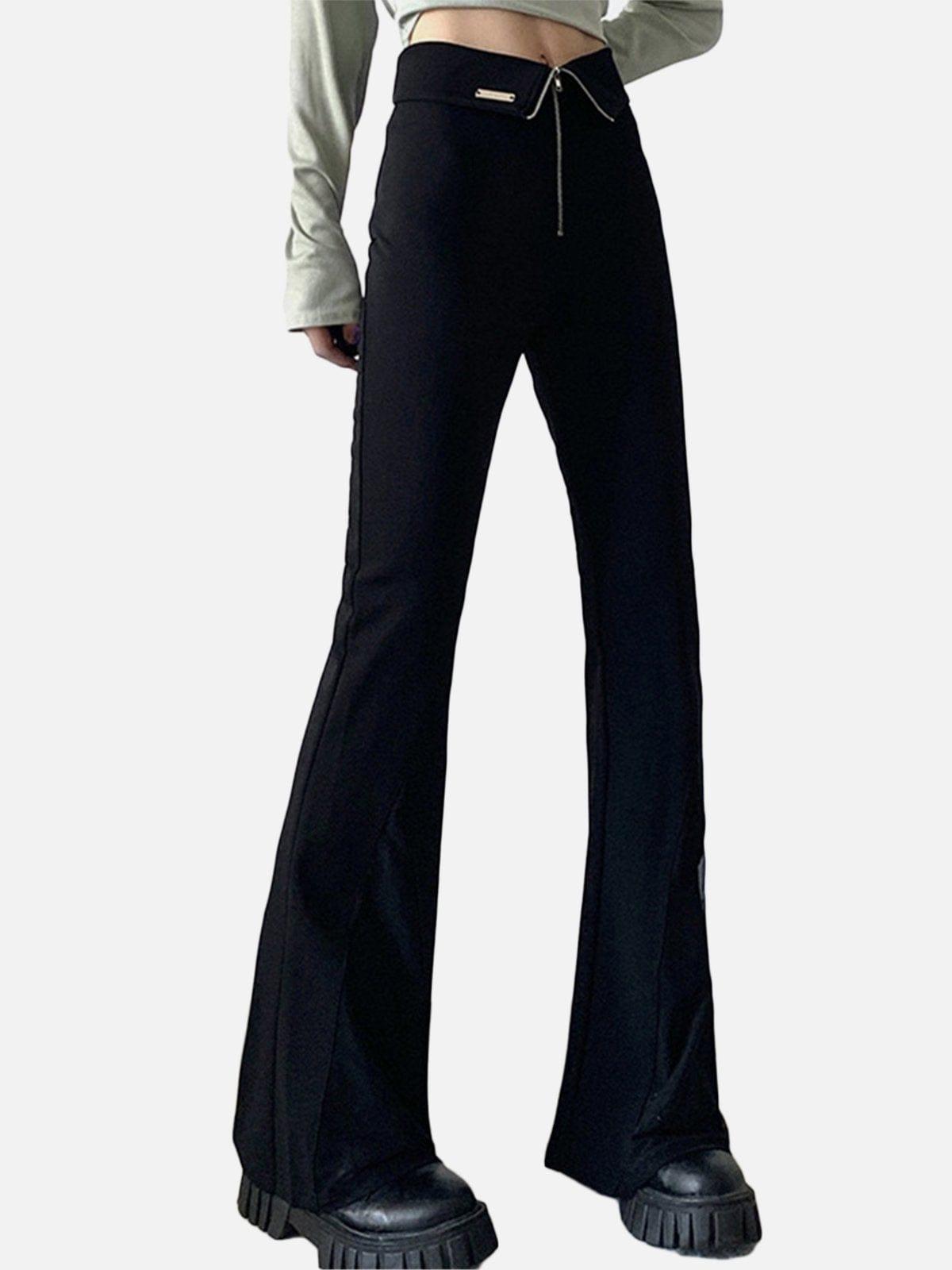 Irregular Zipper Mesh Patchwork Flared Pants