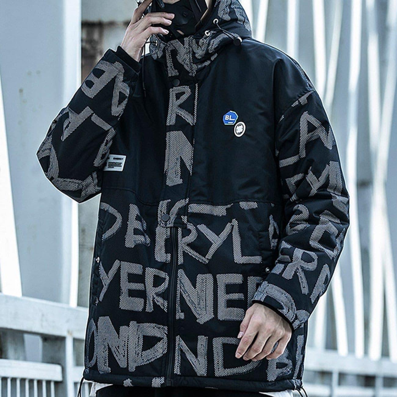Patchwork Print Mesh Winter Down Coat