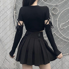 High Waist Print Detachable Long Sleeve T Shirt
