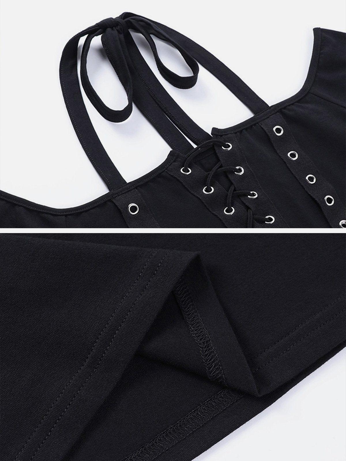 Straps Halter Neck Short Sleeve T Shirt