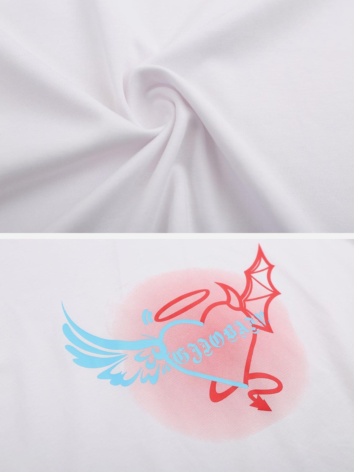Angel Devil Wings Love Heart Print Tee