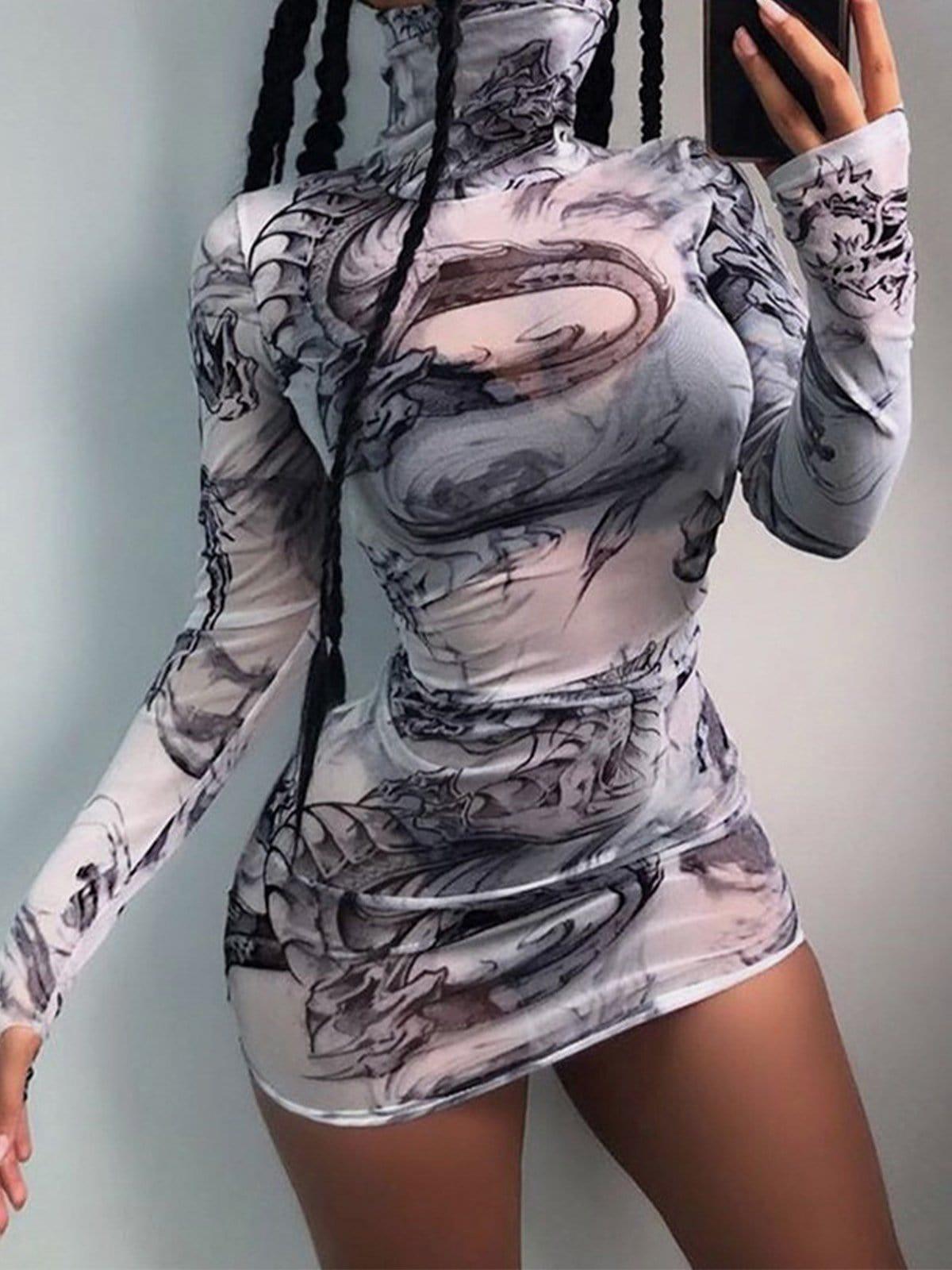 Dragon Pattern Perspective Dress