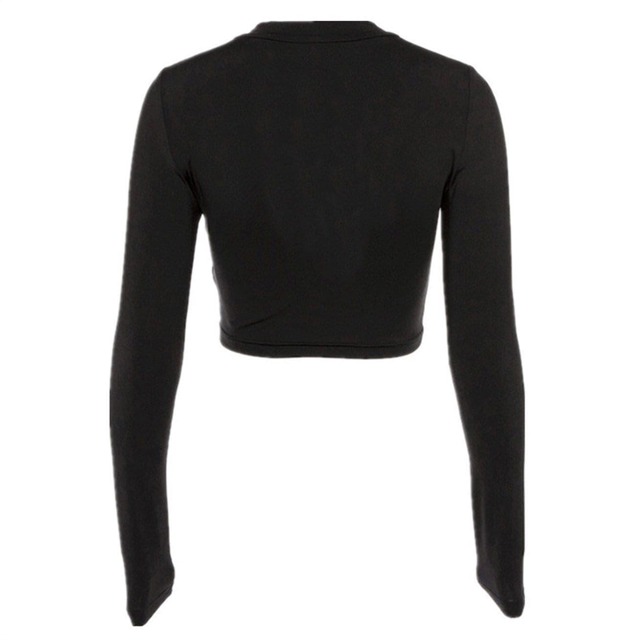 Dark Hollow Out Lace Long Sleeve Crop T Shirt