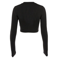 Dark Hollow Out Lace Long Sleeve Crop T Shirt