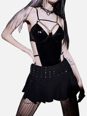 Dark Chain Strap PU Jumpsuit
