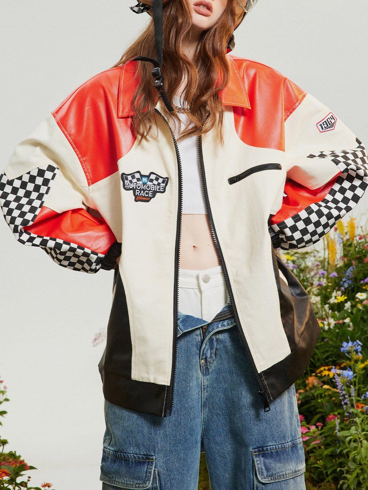 Contrasting Checkerboard Motosports Jacket