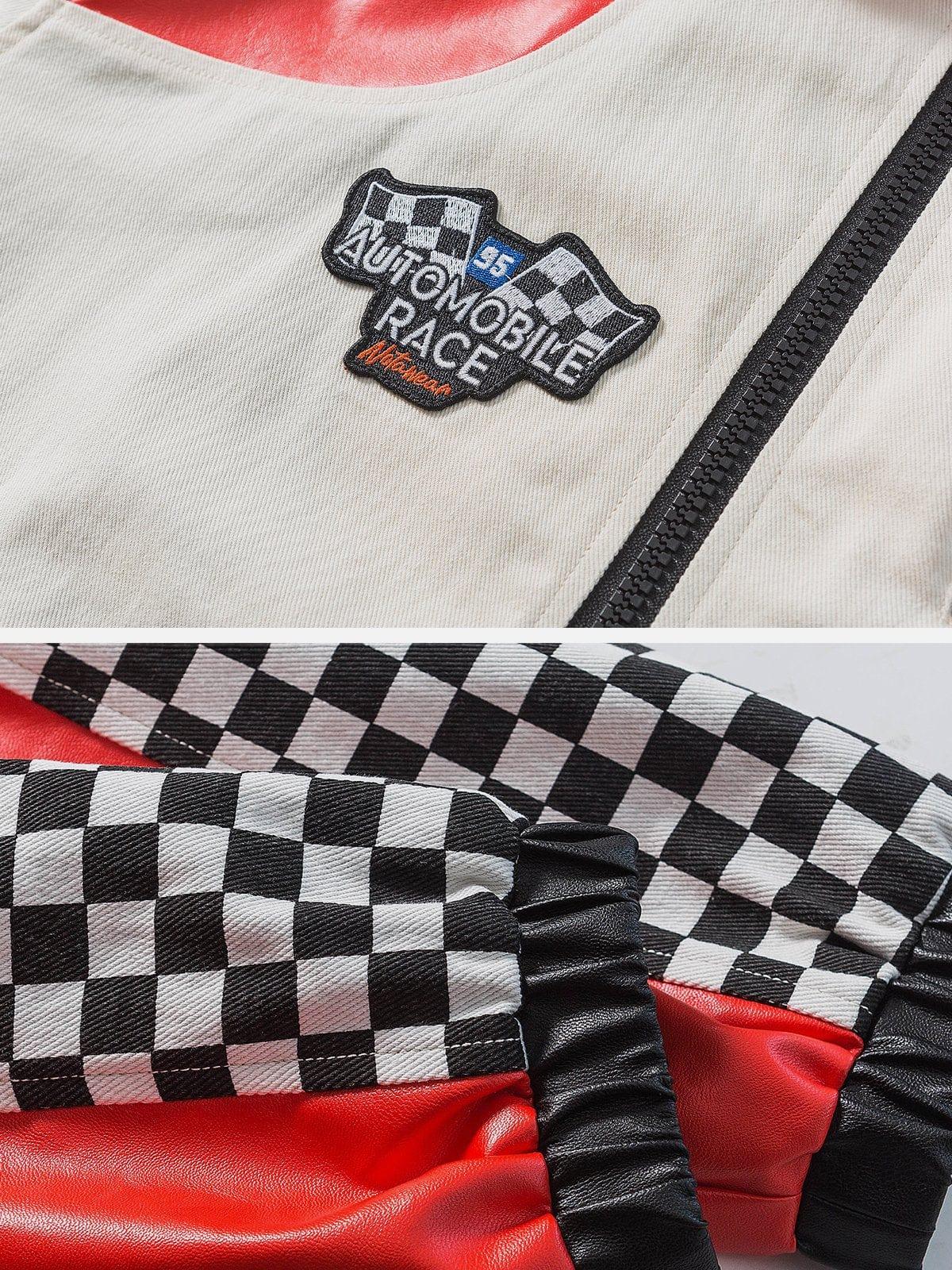 Contrasting Checkerboard Motosports Jacket