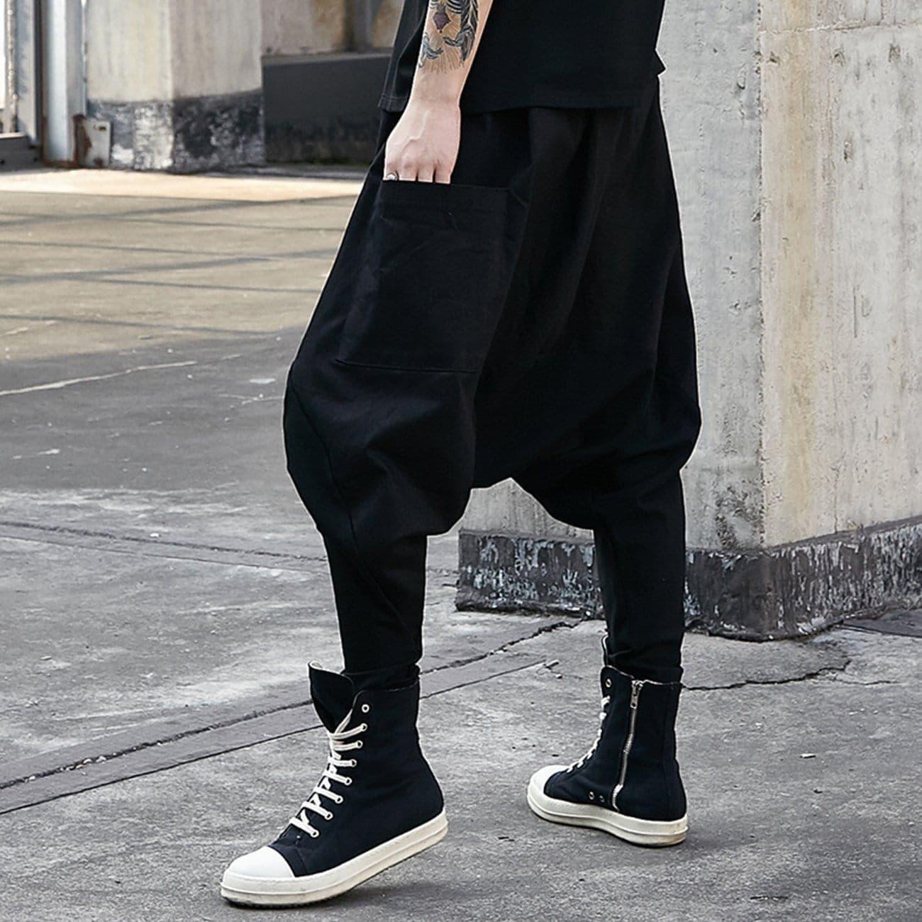 Dark Buttons Crotch Oversized Harem Pants