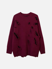 Solid Color Hole Sweater