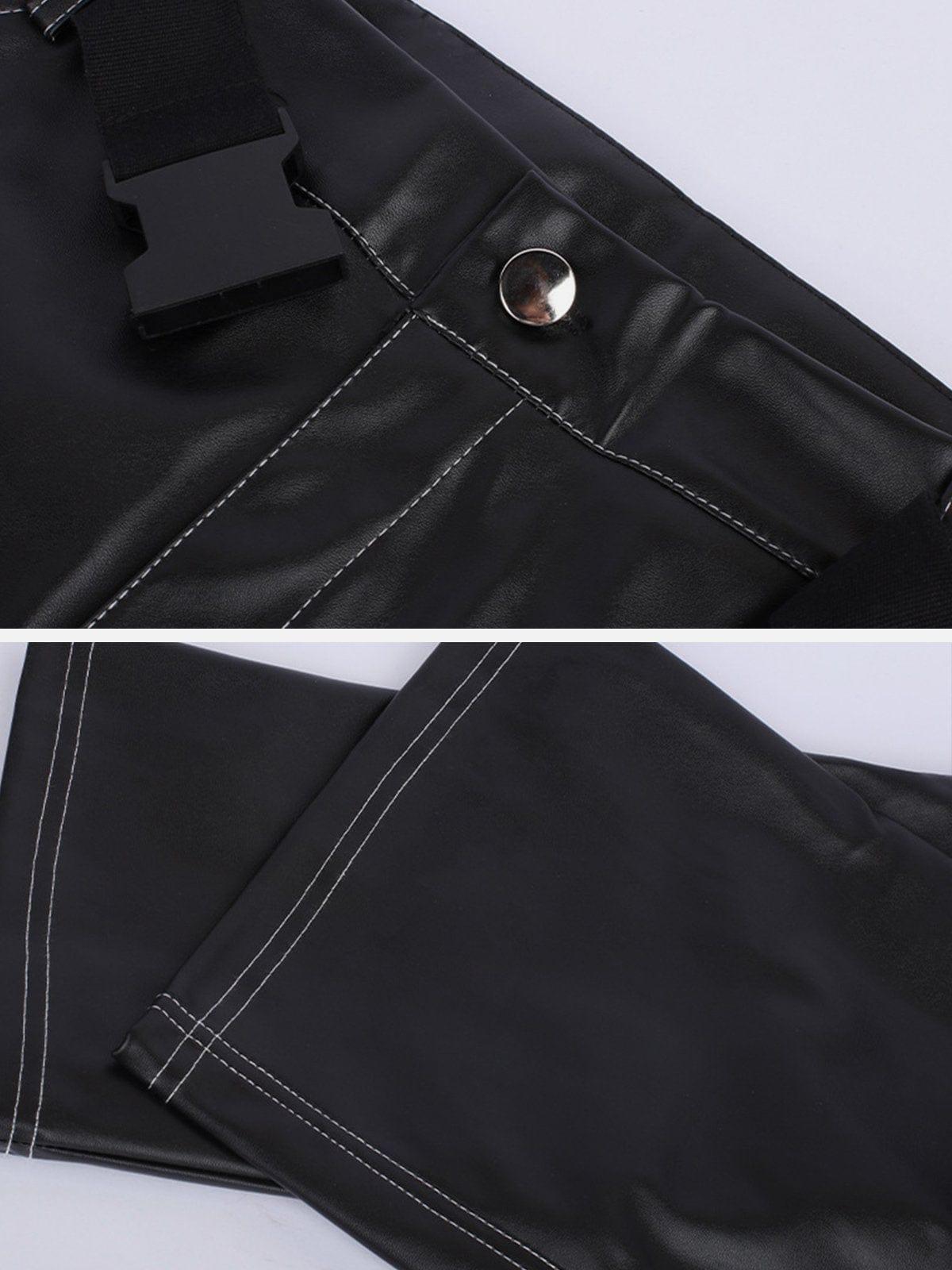 Multi Pockets Buckle Straight Pants