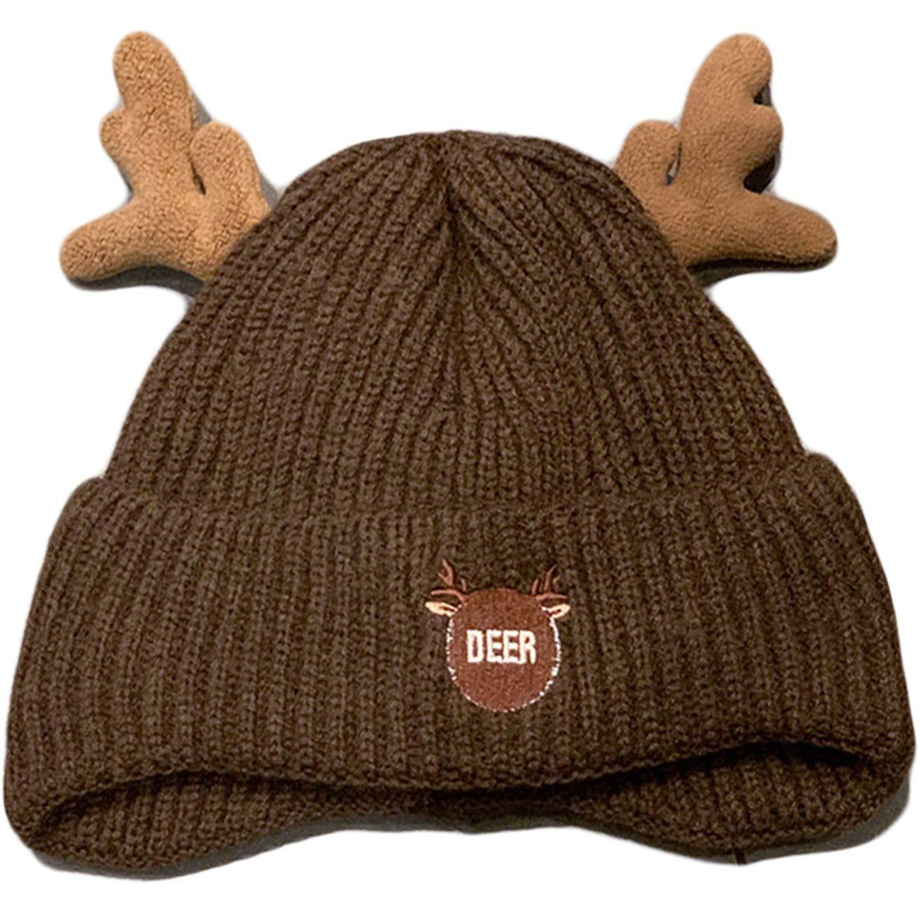 Vintage Elk Horn Embroidery Knit Cap
