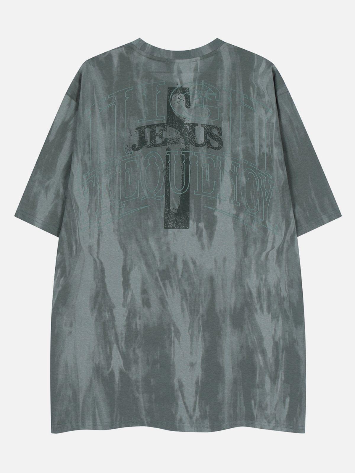Washed Tie Dye Cross Letters Graphic Tee