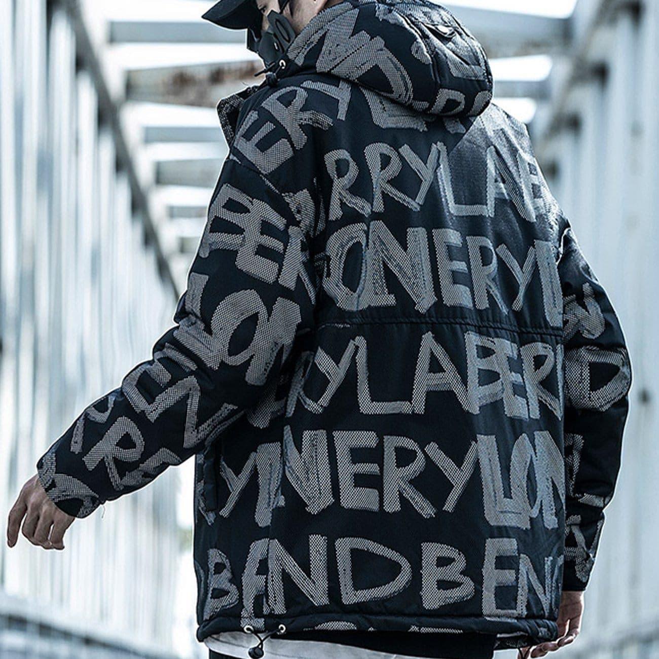 Patchwork Print Mesh Winter Down Coat