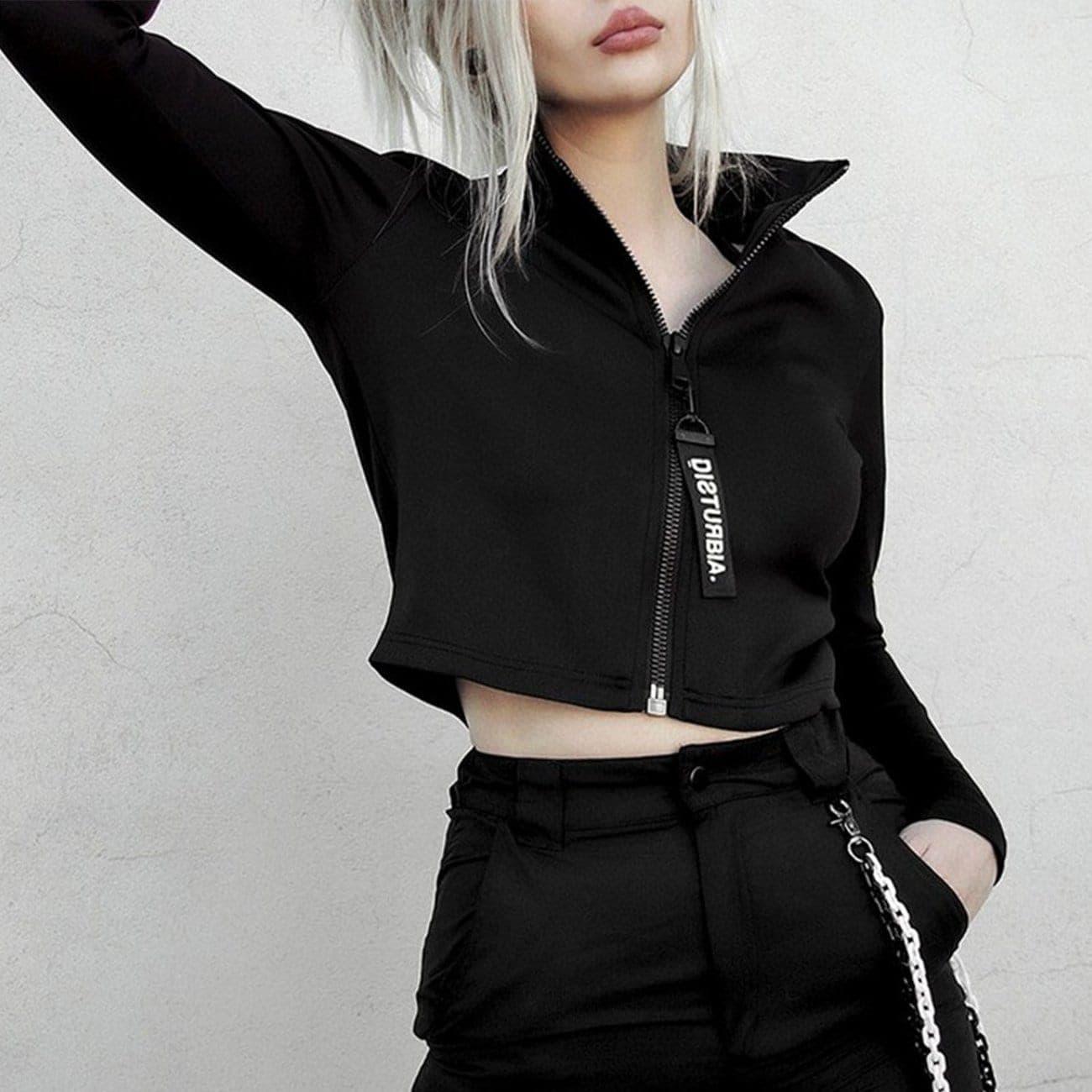 Dark Personality Side Graffiti Cropped Long Sleeve T Shirt