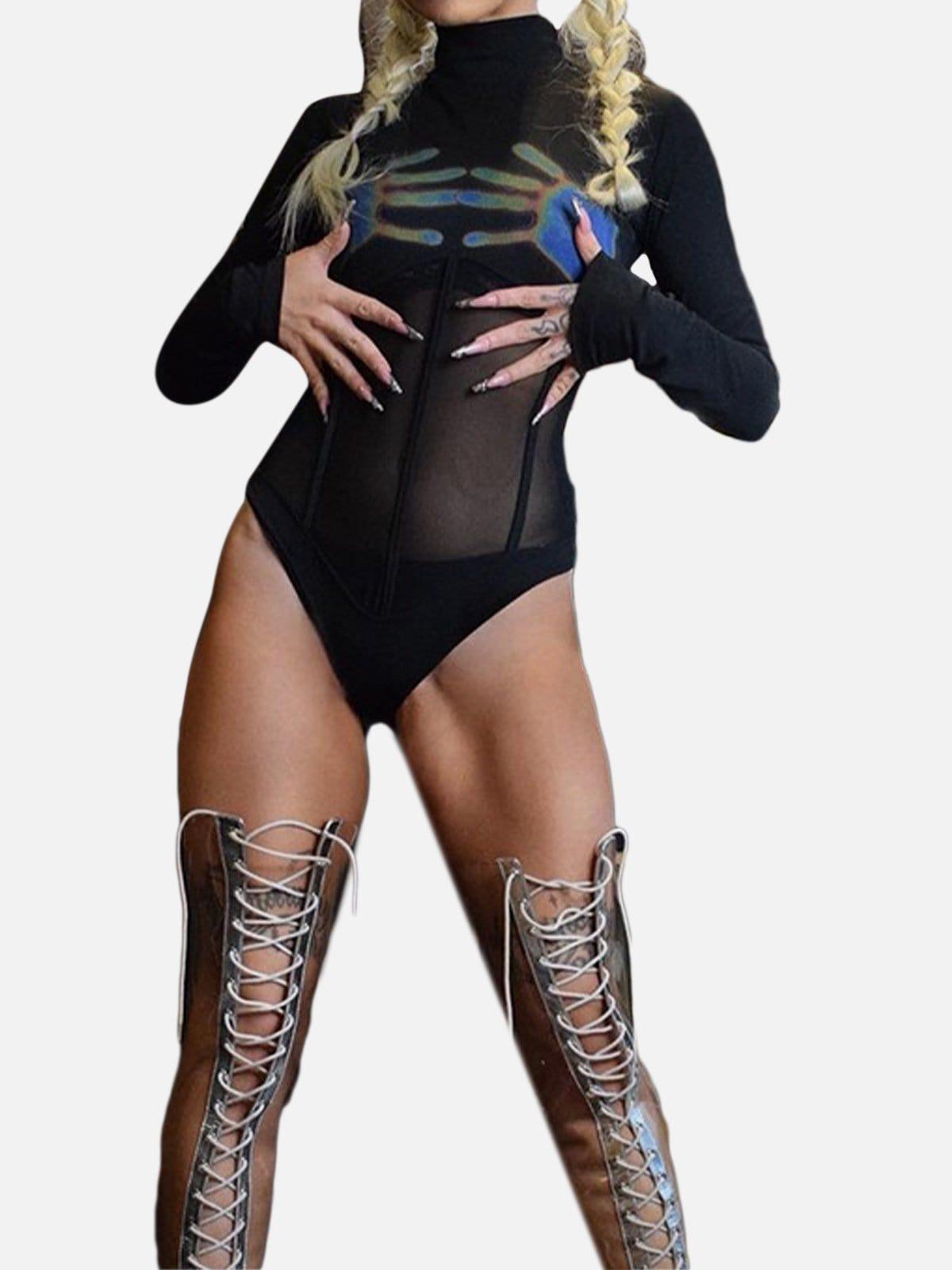 Mesh Neon Palm Long Sleeve Jumpsuit