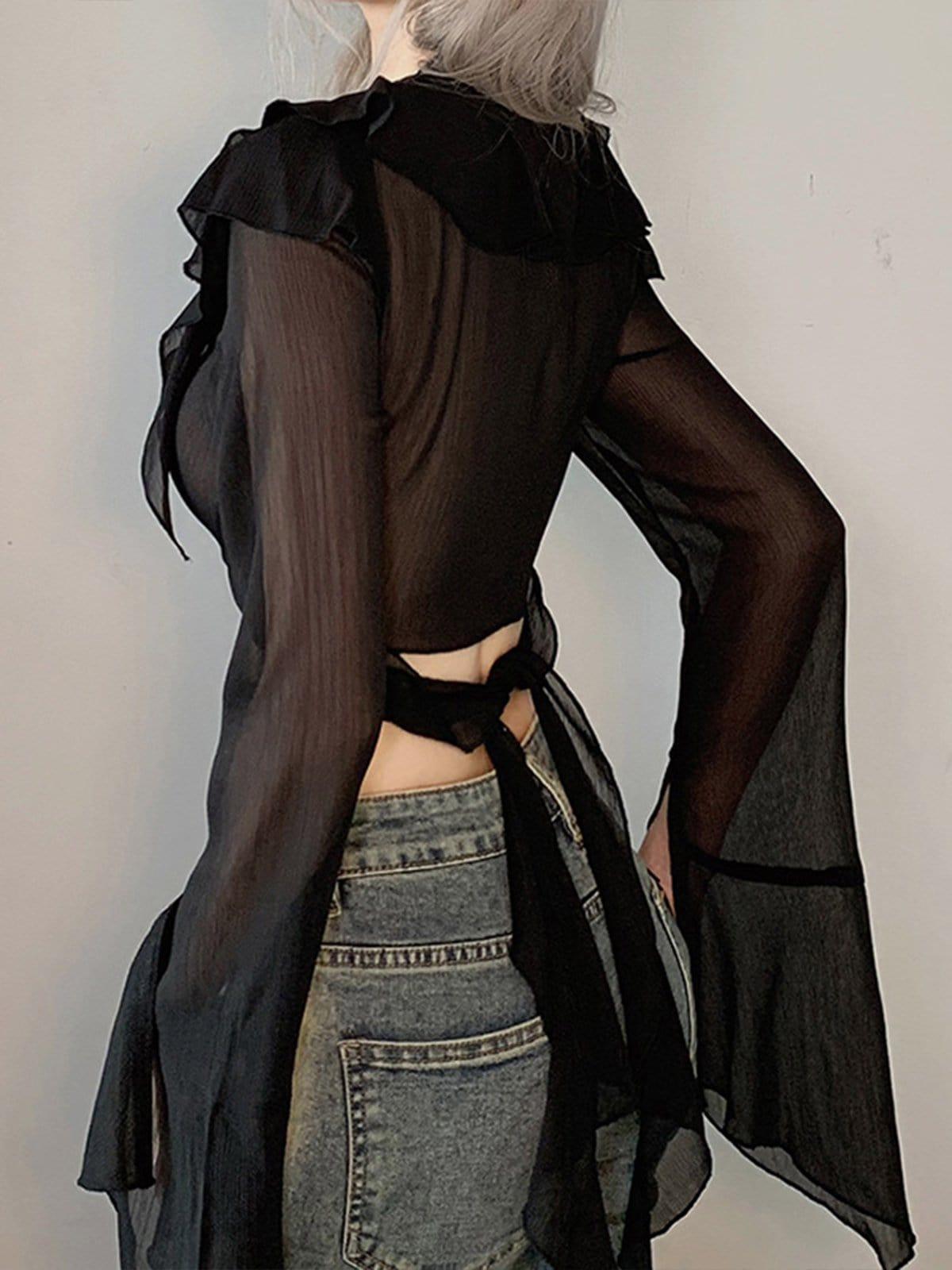 Mesh Ribbon Long Sleeve T Shirts