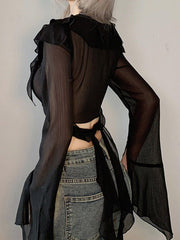 Mesh Ribbon Long Sleeve T Shirts