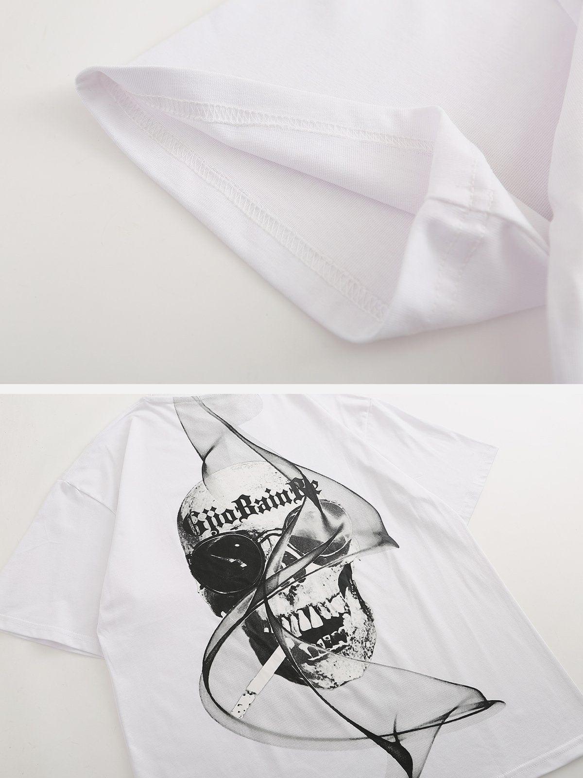 Smoking Skeleton Print Tee