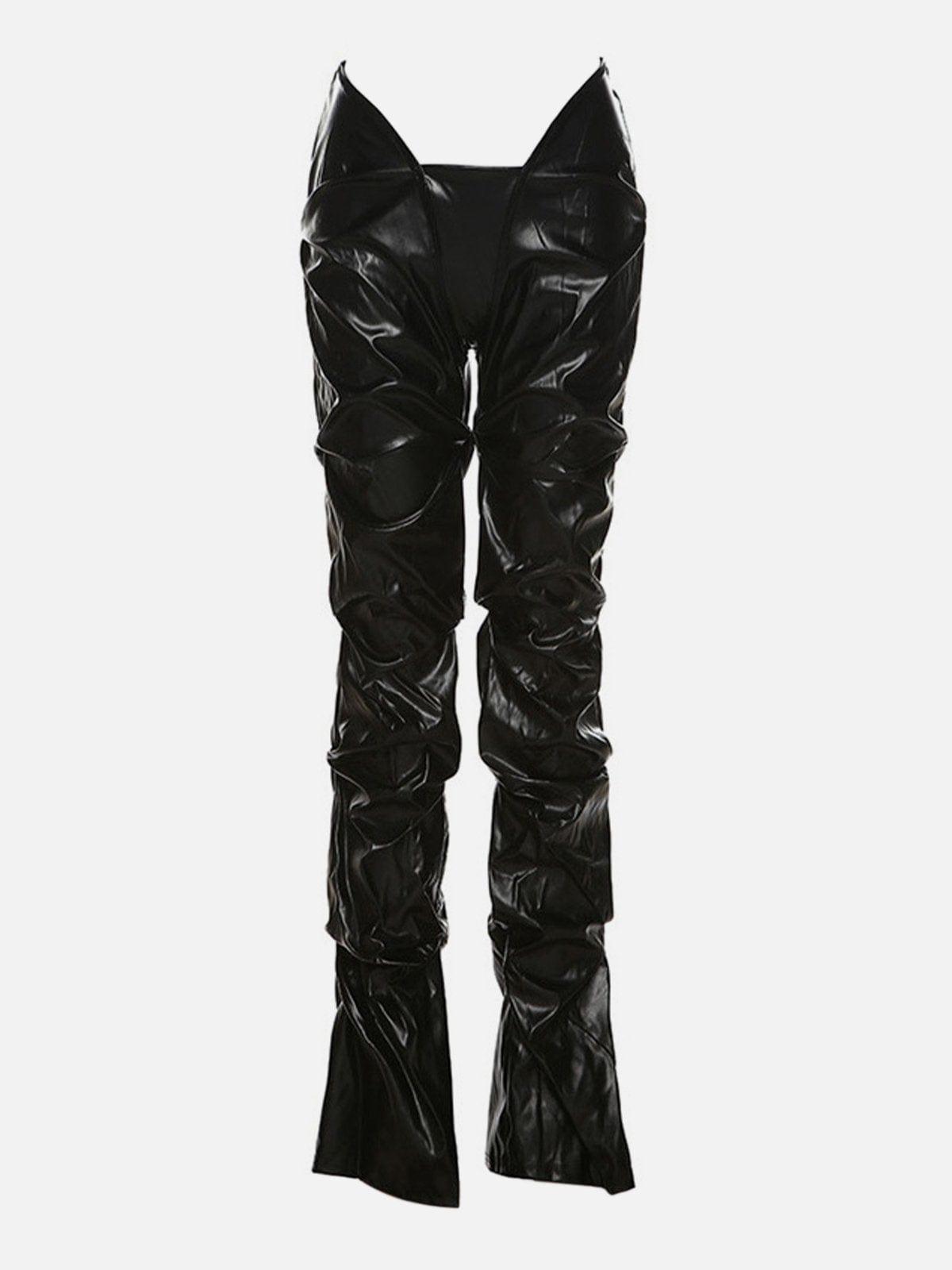 Technological Silver Pleated PU Pants