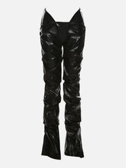 Technological Silver Pleated PU Pants