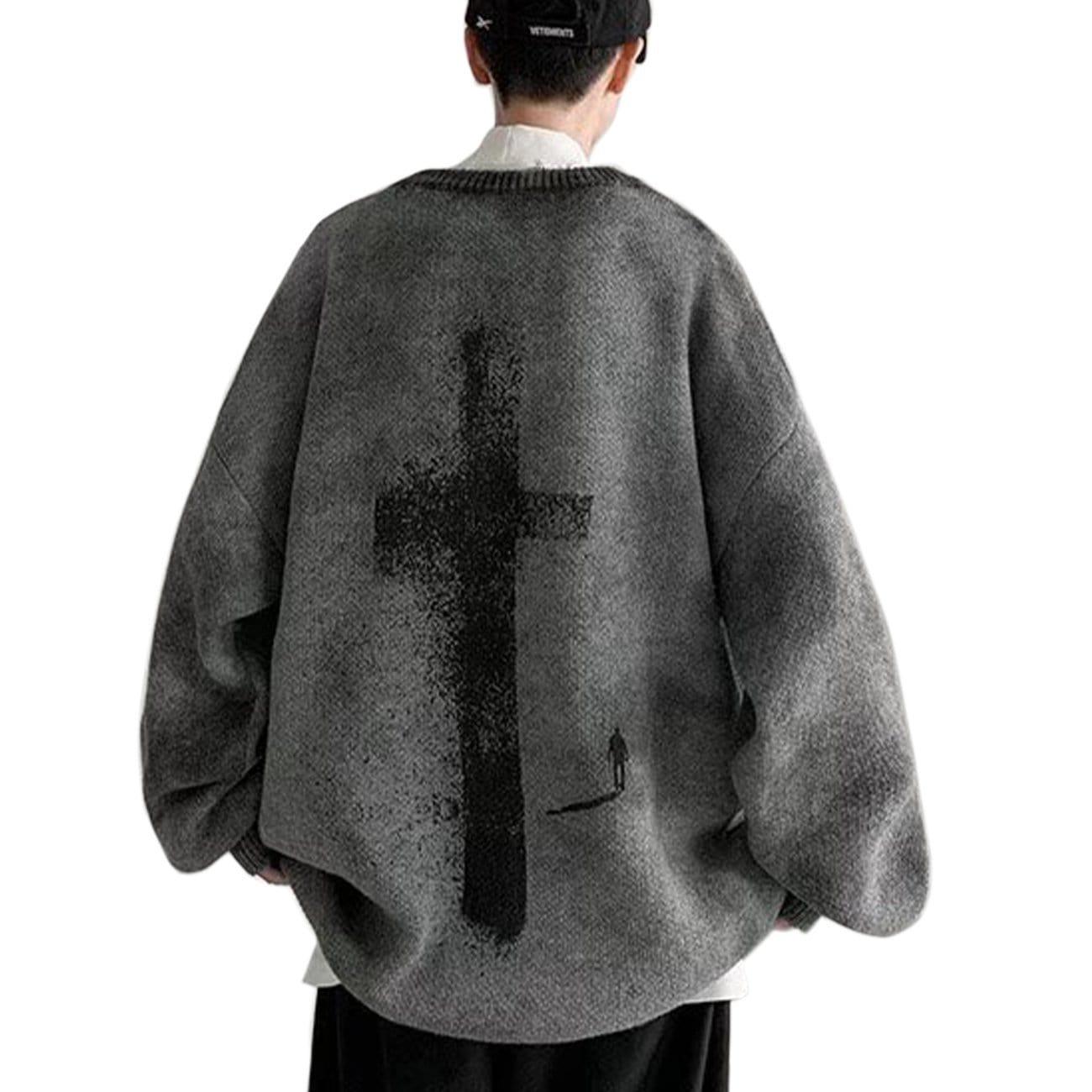 Dark Tie Dye Cross Knitted Sweater