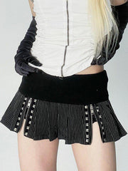 Striped Zipper Patchwork Skirt