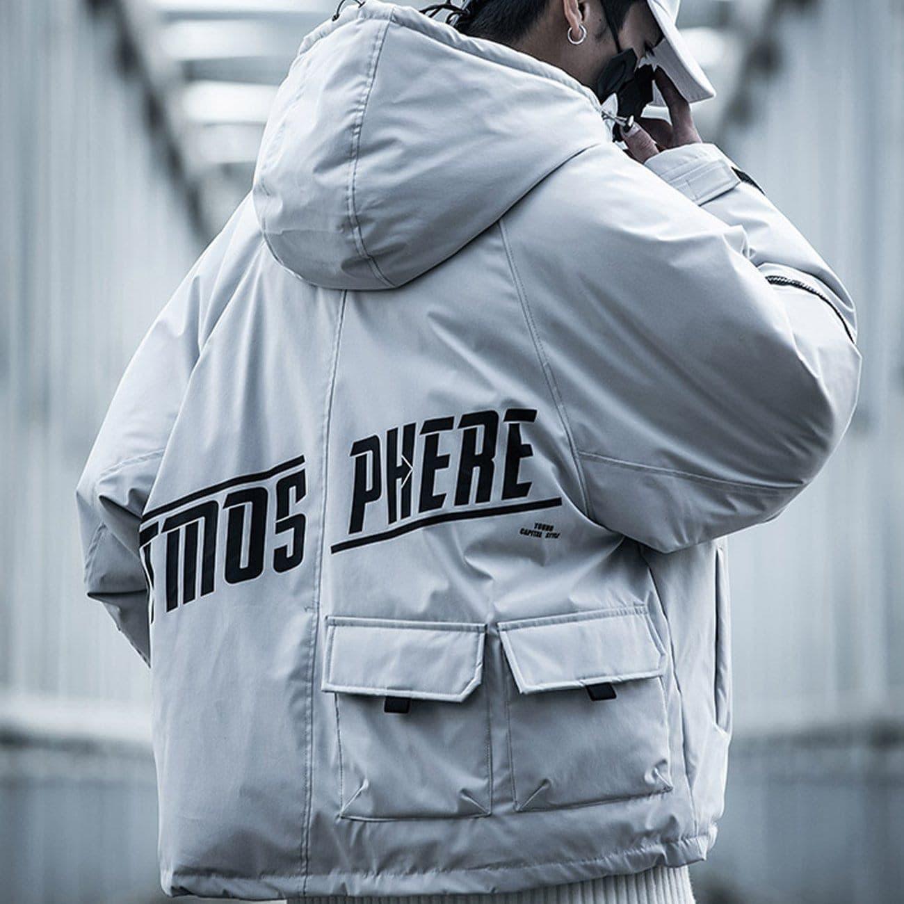 Function Arm Zipper Print Winter Coat