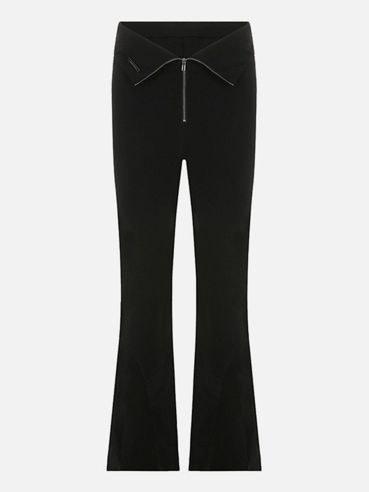 Irregular Zipper Mesh Patchwork Flared Pants