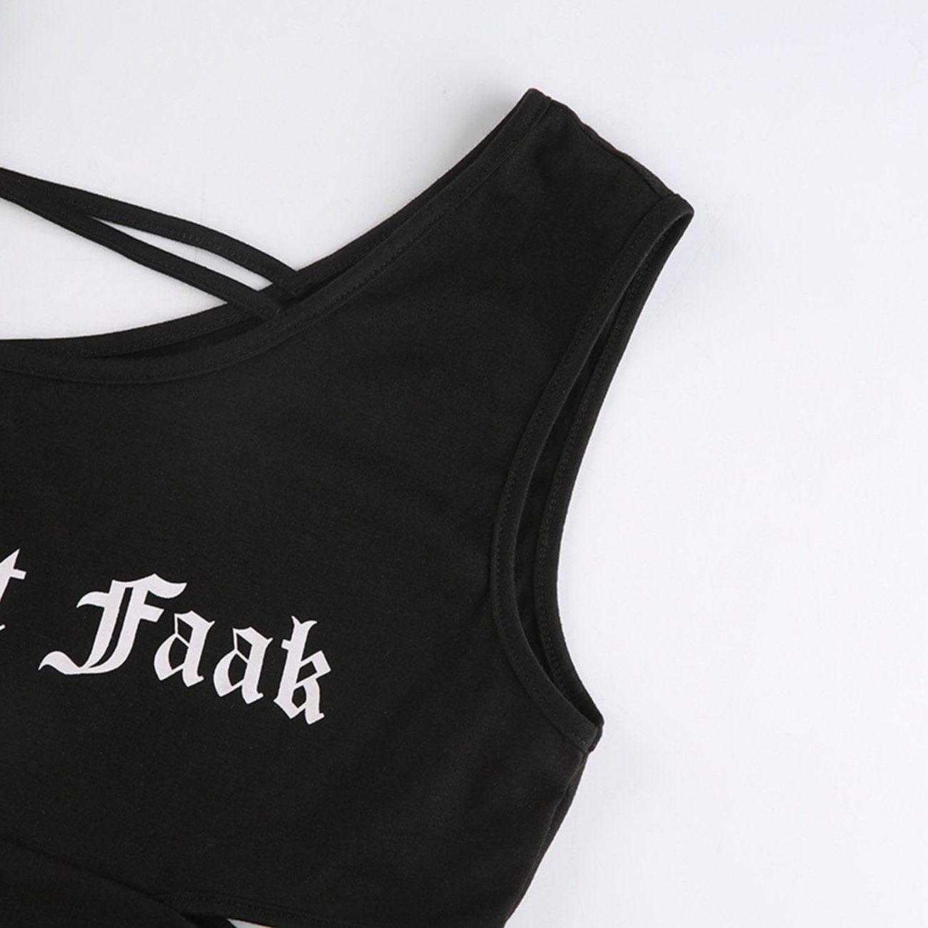 Asymmetric Hollowout Gothic Alphabet Vest