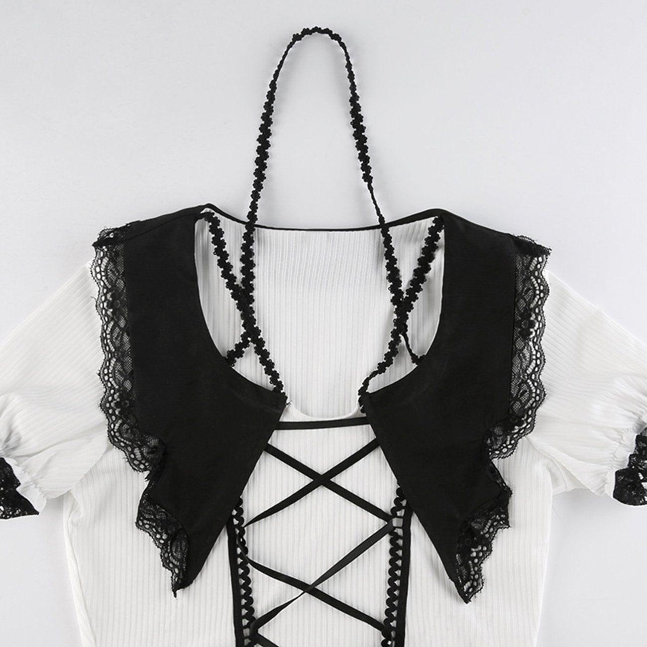Lace Patchwork Straps Short Sleeve T Shirt