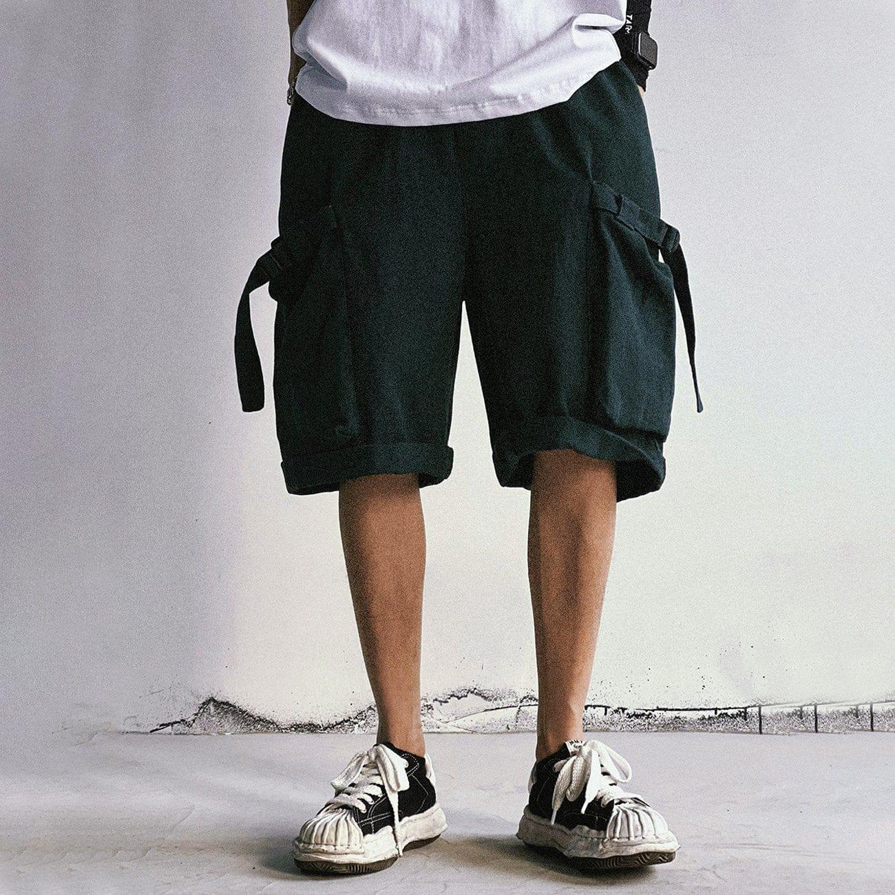 Drawstring Pocket Embroidery Shorts