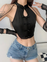Buttons Hollow Short Sleeve T Shirts