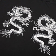 Dark Double Dragon Print Cropped Long Sleeve T Shirt
