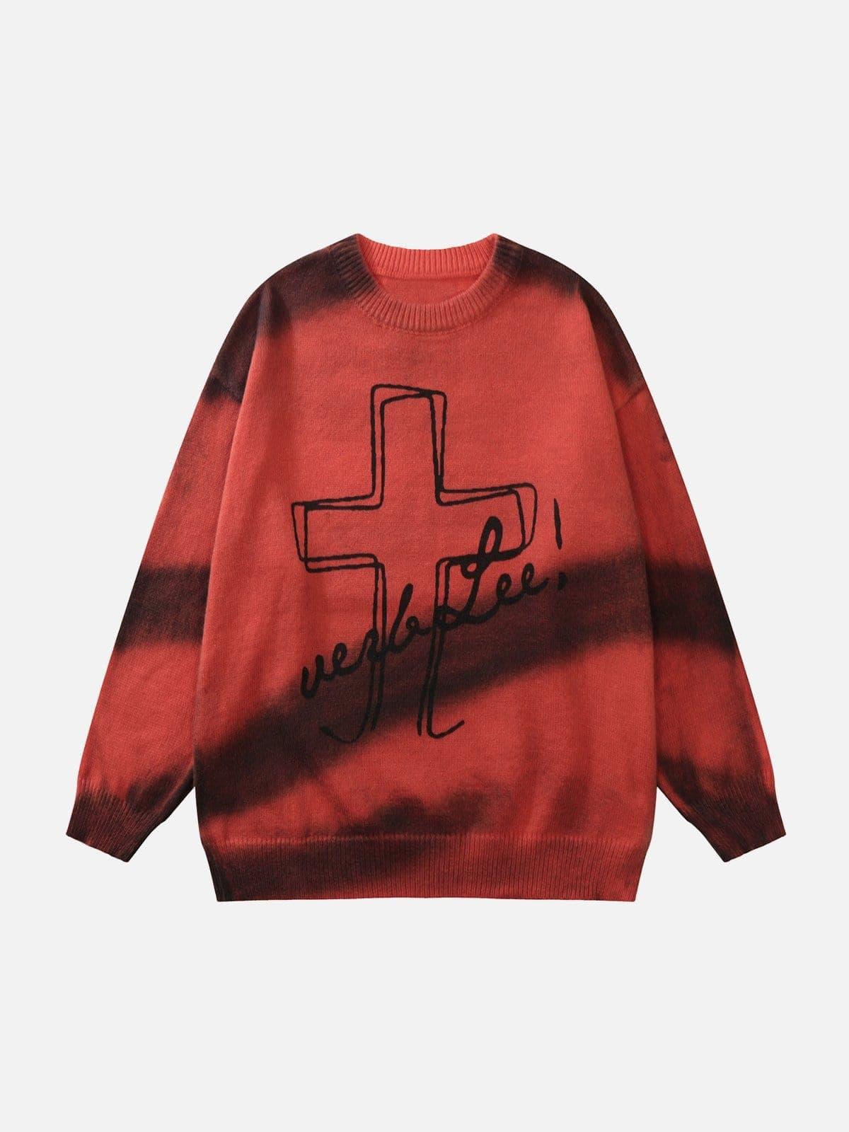Tie Dye Crucifix Knit Sweater