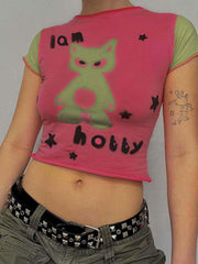 Cartoon Cat Short Sleeve T Shirt