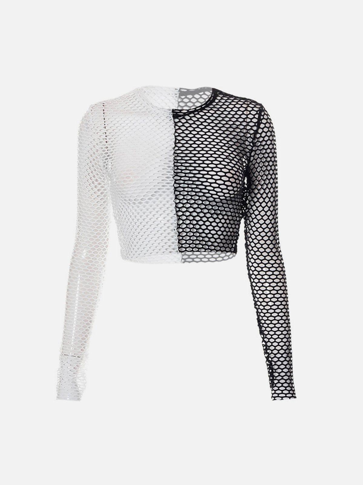 Contrasting Color Cutout Long Sleeve T Shirt