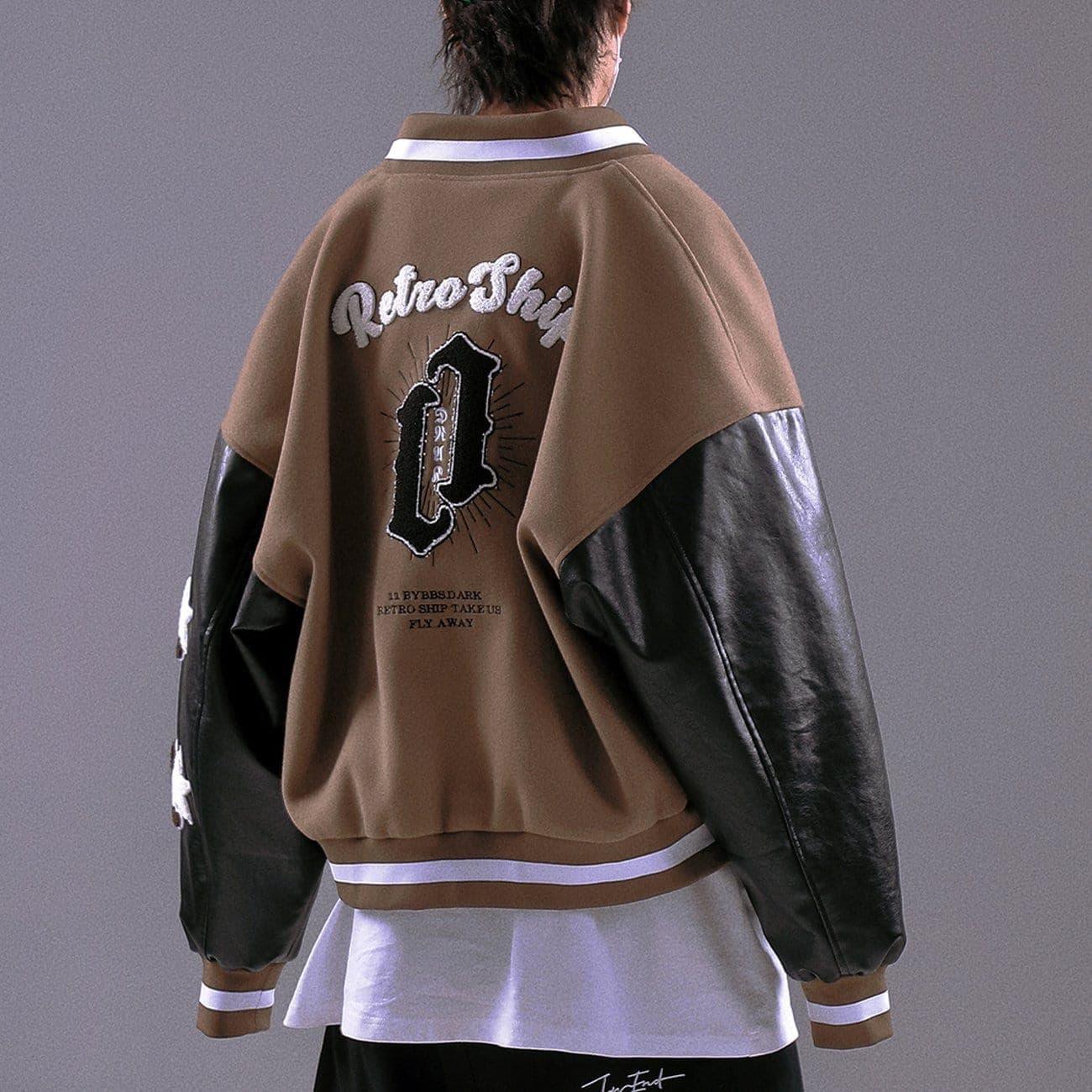 Stitching PU Sleeve Varsity Jacket