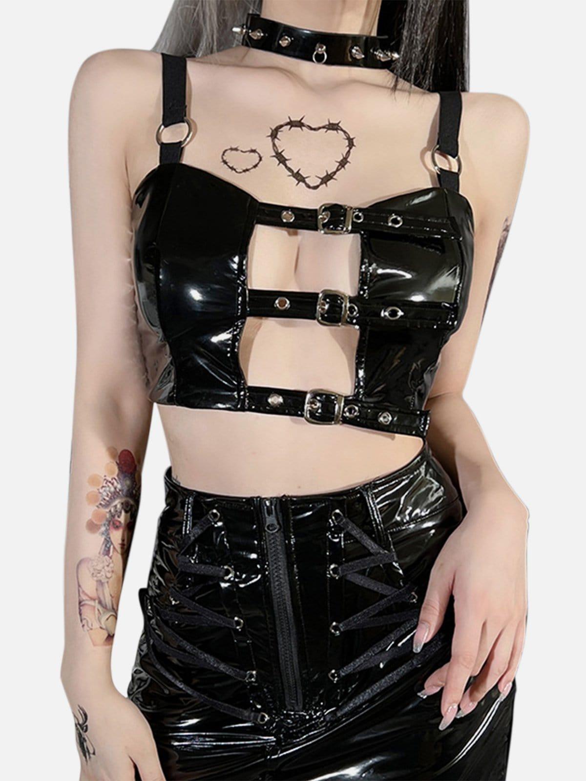 Sexy Belt Buckle PU Vest