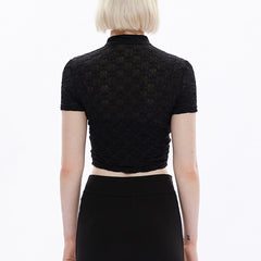Punk Hollow Out Lace Cropped Short Sleeve T Shirt