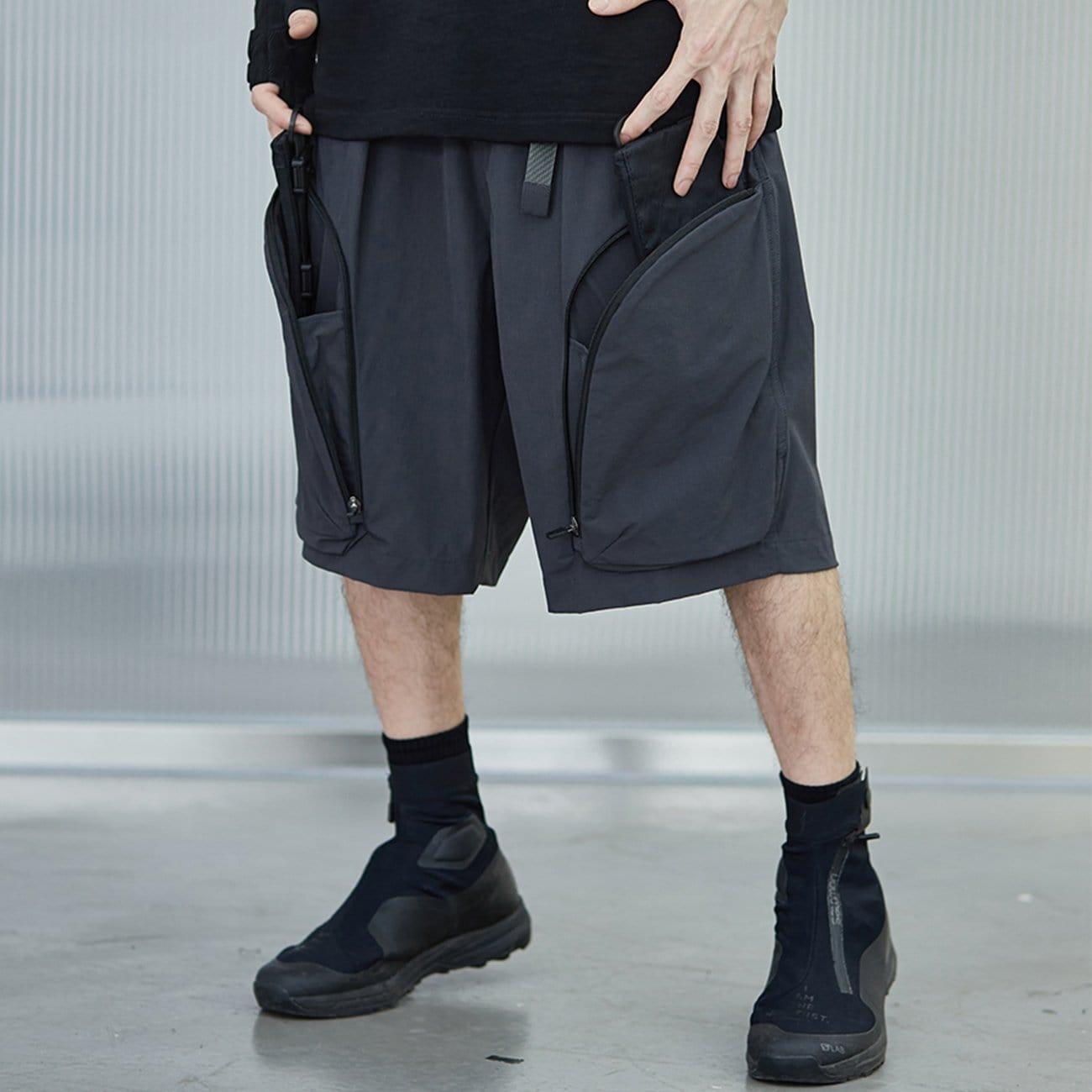 Zip Up Curved Pocket Drawstring Shorts