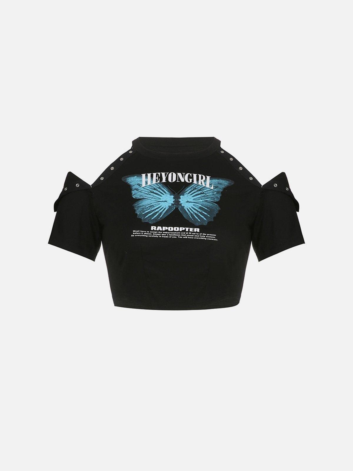 Hidden Buckle Butterfly Short Sleeve T Shirt