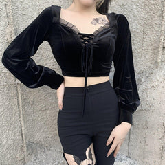 Tie Rope Lantern Sleeve T Shirt