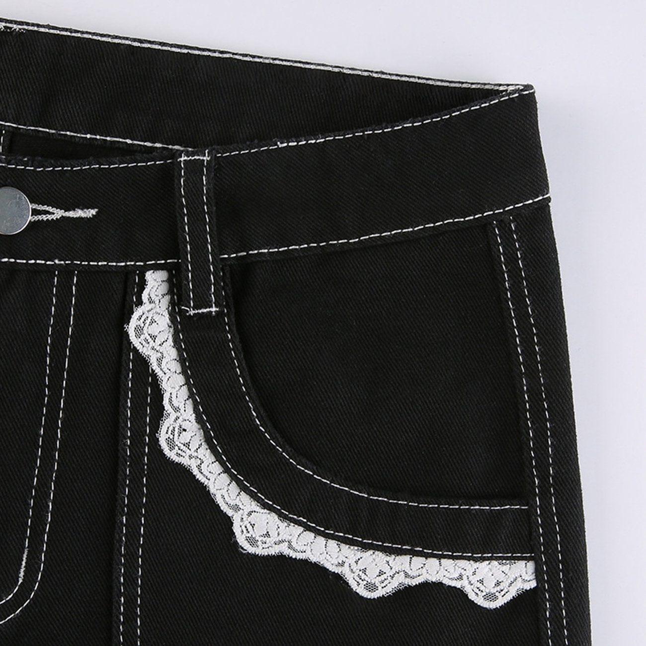 Lace Ribbons Straight Jeans
